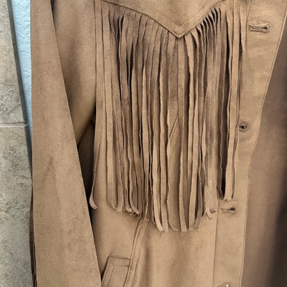 We The Free by free people Fringe Out Vegan Suede Jacket Sz XS Brown Tan - Picture 8 of 16